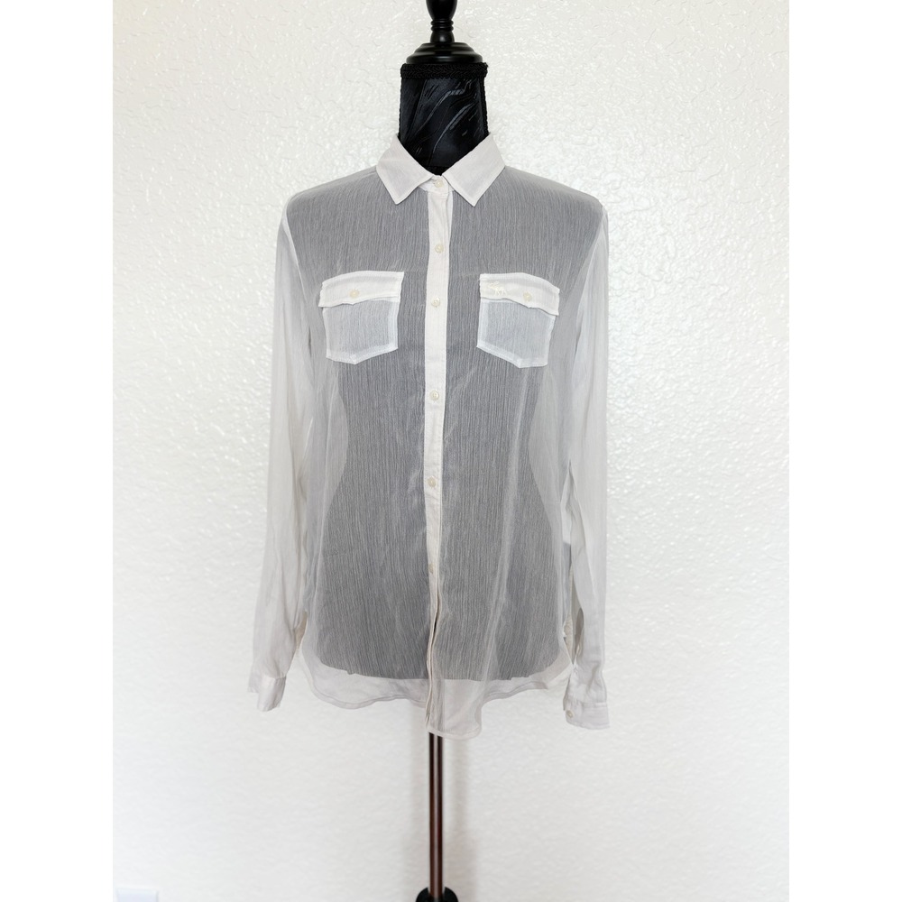 Y2K Abercrombie Button Down Shirt Women XL White Sheer Gauze Long Sleeve